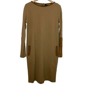 Jo No Fui Women's Tan Suede Trim Wool Blend Business Knee Length Dress 46 US 12